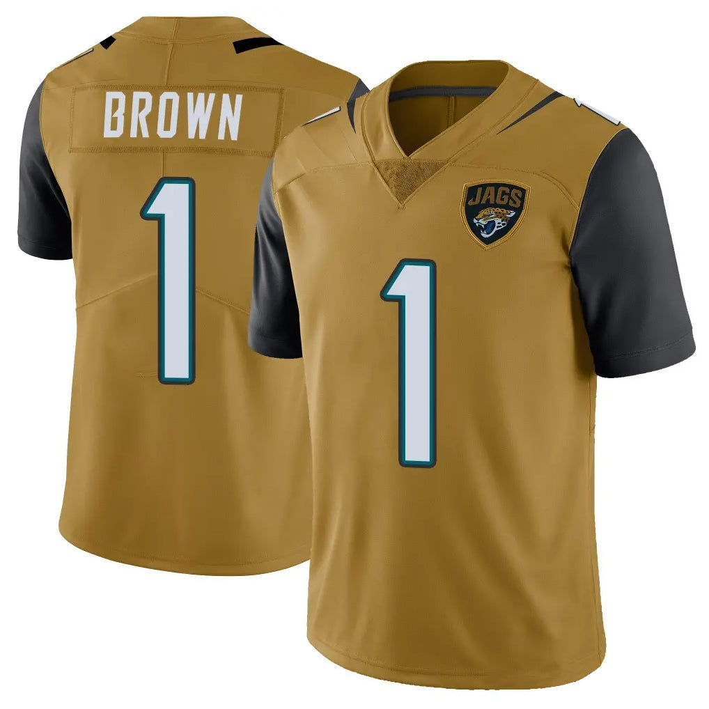 Johmsee J.Jaguars #1 Montaric Brown Player Gold Vapor Limited Home Game Stitched Jerseys