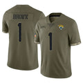 Johmsee J.Jaguars #1 Montaric Brown Player Olive Salute To Service Limited Stitched Jerseys