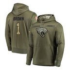 Johmsee J.Jaguars #1 Montaric Brown Player Olive Salute to Service Pullover Hoodies Home Game Stitched Jerseys