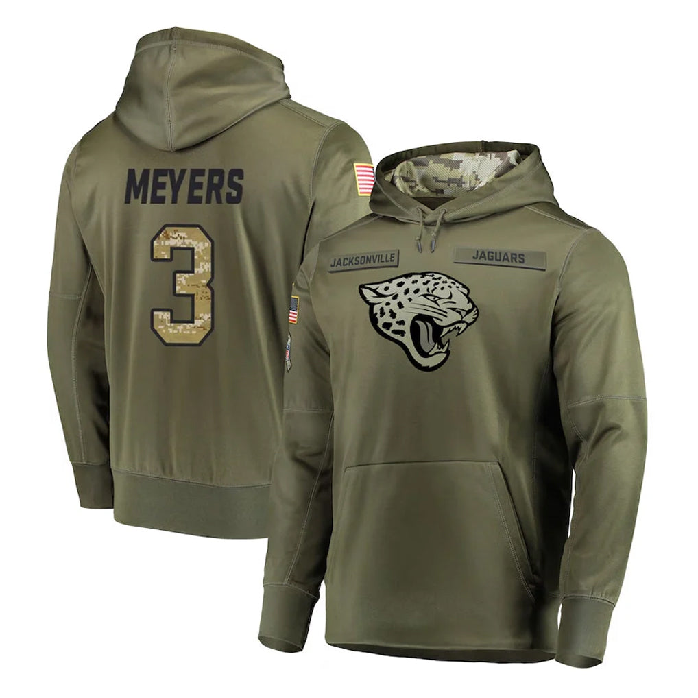 Johmsee J.Jaguars #3 Jakobi Meyers Player Olive Salute to Service Pullover Hoodies Home Game Stitched Jerseys
