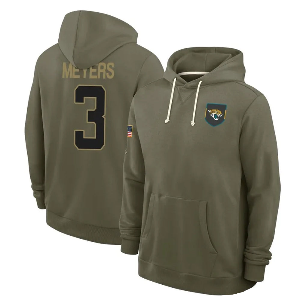 Johmsee J.Jaguars #3 Jakobi Meyers Player Olive Salute to Service Pullover Hoodies Limited Stitched Jerseys