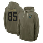 Johmsee J.Jaguars #85 Brenton Strange Player Olive Salute to Service Pullover Hoodies Limited Stitched Jerseys