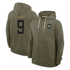 Johmsee J.Jaguars #9 Logan Cooke Player Olive Salute to Service Pullover Hoodies Limited Stitched Jerseys