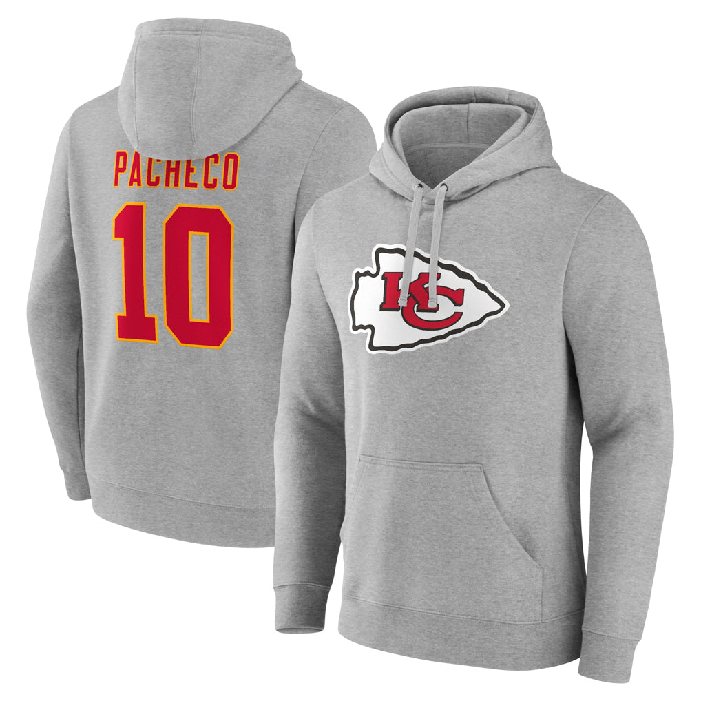 Johmsee KC.Chiefs #10 Isiah Pacheco Player Gray Pullover Hoodies Stitched Jerseys