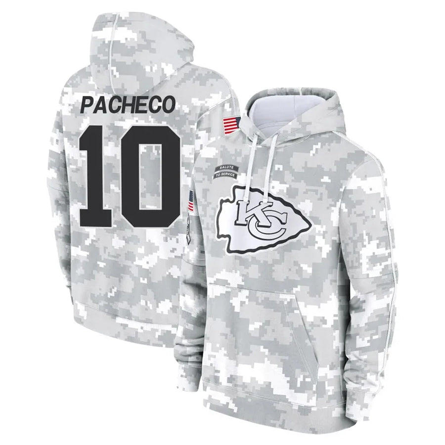 Johmsee KC.Chiefs #10 Isiah Pacheco Player Salute to Service Hoodies Stitched Jerseys