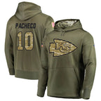 Johmsee KC.Chiefs #10 Isiah Pacheco Player Salute to Service Limited Olive Hoodies Stitched Jerseys