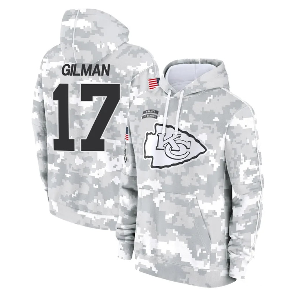 Johmsee KC.Chiefs #17 Alohi Gilman Player Arctic Camo Salute to Service Hoodies Limited Game Stitched Jerseys