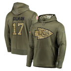 Johmsee KC.Chiefs #17 Alohi Gilman Player Olive Salute to Service Pullover Hoodies Home Game Stitched Jerseys