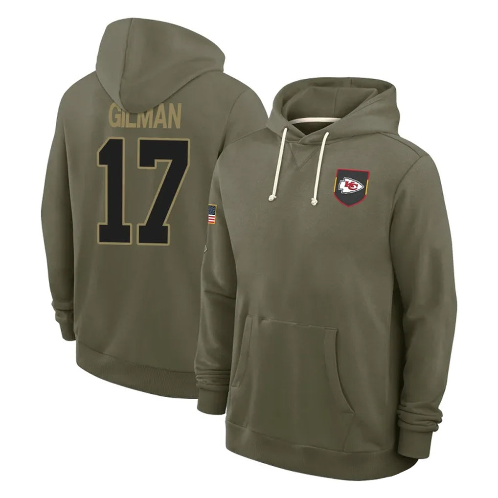 Johmsee KC.Chiefs #17 Alohi Gilman Player Olive Salute to Service Pullover Hoodies Limited Stitched Jerseys