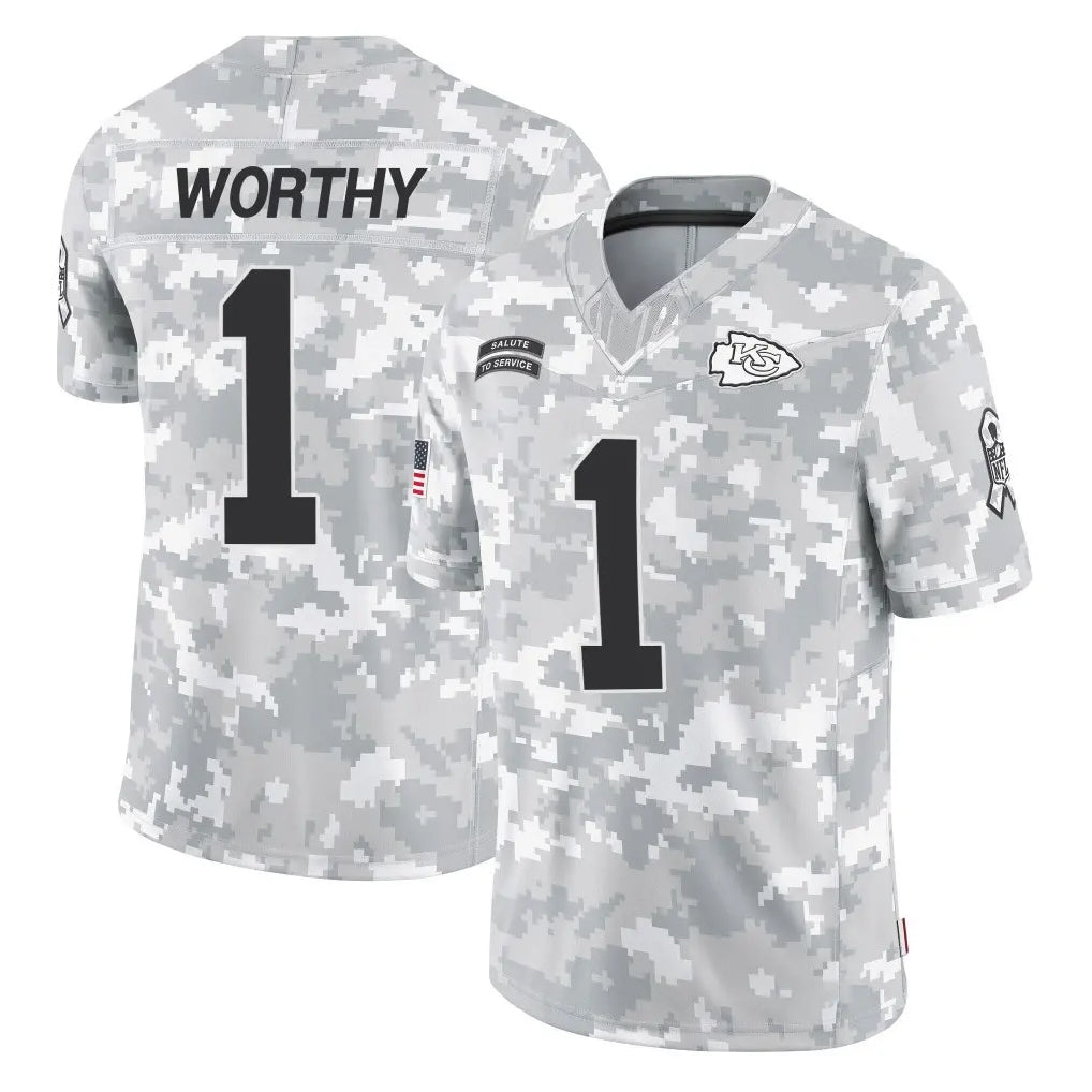Johmsee KC.Chiefs #1 Xavier Worthy Player Arctic Camo Salute To Service Limited Game Stitched Jerseys
