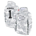 Johmsee KC.Chiefs #1 Xavier Worthy Player Arctic Camo Salute to Service Hoodies Stitched Jerseys