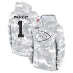 Johmsee KC.Chiefs #1 Xavier Worthy Player Arctic Camo Salute to Service Hoodies Stitched Jerseys