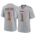Johmsee KC.Chiefs #1 Xavier Worthy Player Gray Atmosphere Fashion Game Stitched Jerseys