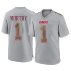 Johmsee KC.Chiefs #1 Xavier Worthy Player Gray Atmosphere Fashion Game Stitched Jerseys