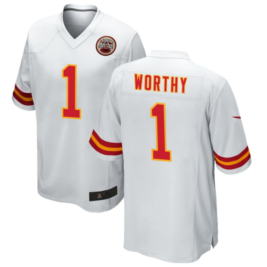 Johmsee KC.Chiefs #1 Xavier Worthy Player White Home Game Stitched Jerseys
