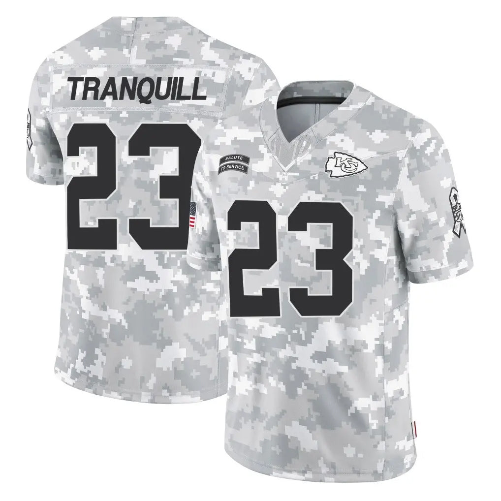 Johmsee KC.Chiefs #23 Drue Tranquill Player Arctic Camo Salute To Service Limited Game Stitched Jerseys