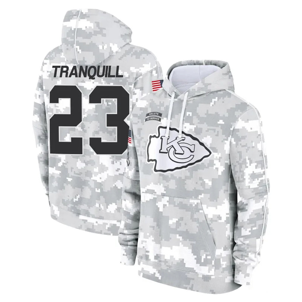 Johmsee KC.Chiefs #23 Drue Tranquill Player Arctic Camo Salute to Service Hoodies Limited Game Stitched Jerseys