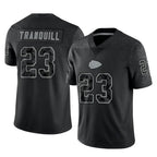 Johmsee KC.Chiefs #23 Drue Tranquill Player Black Limited Reflective Game Stitched Jerseys