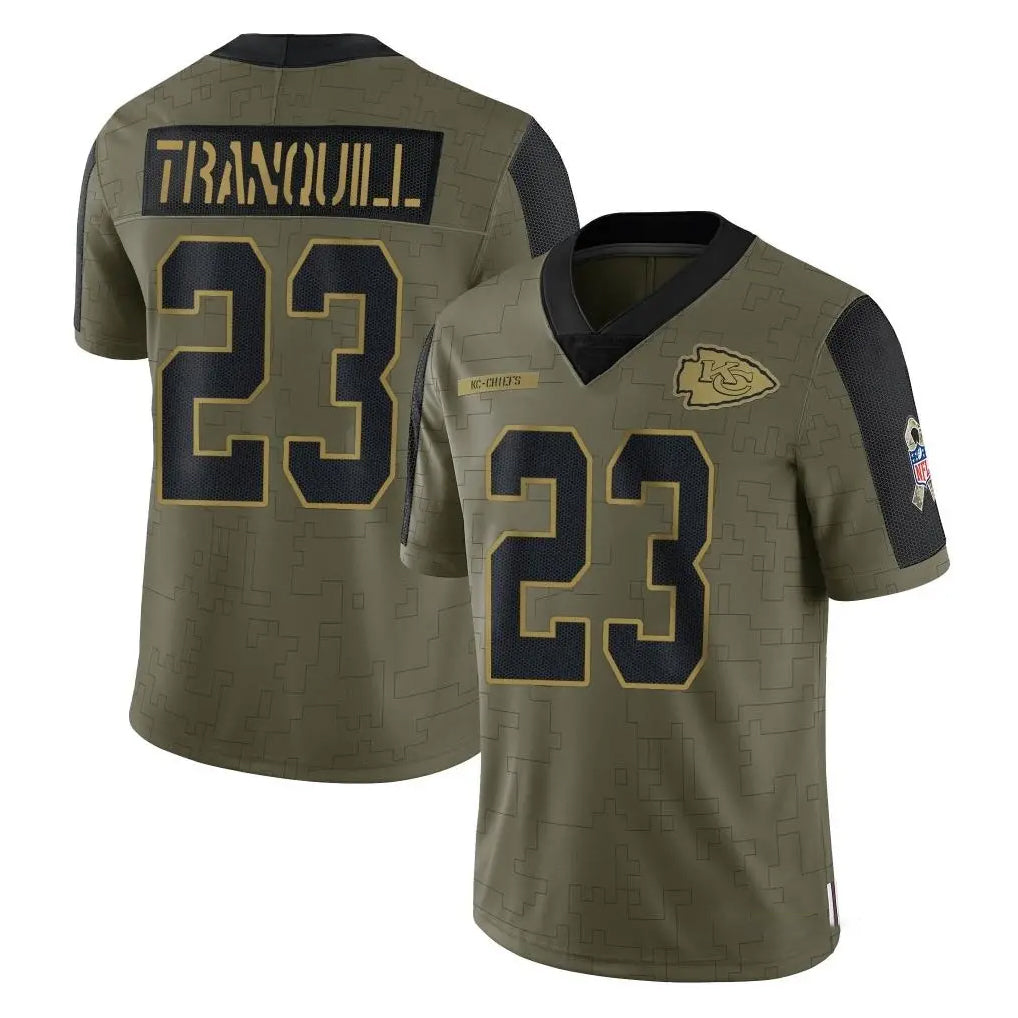 Johmsee KC.Chiefs #23 Drue Tranquill Player Olive Salute To Service Limited Game Stitched Jerseys