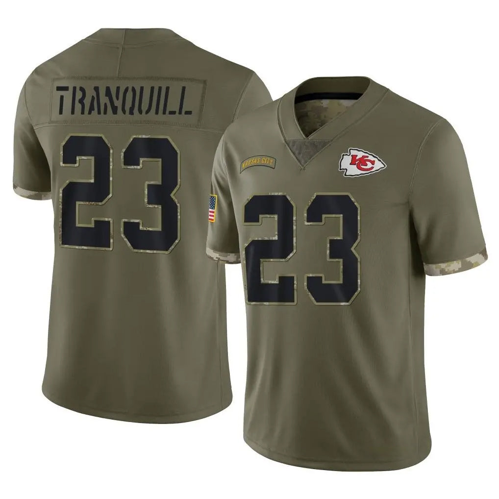 Johmsee KC.Chiefs #23 Drue Tranquill Player Olive Salute To Service Limited Stitched Jerseys