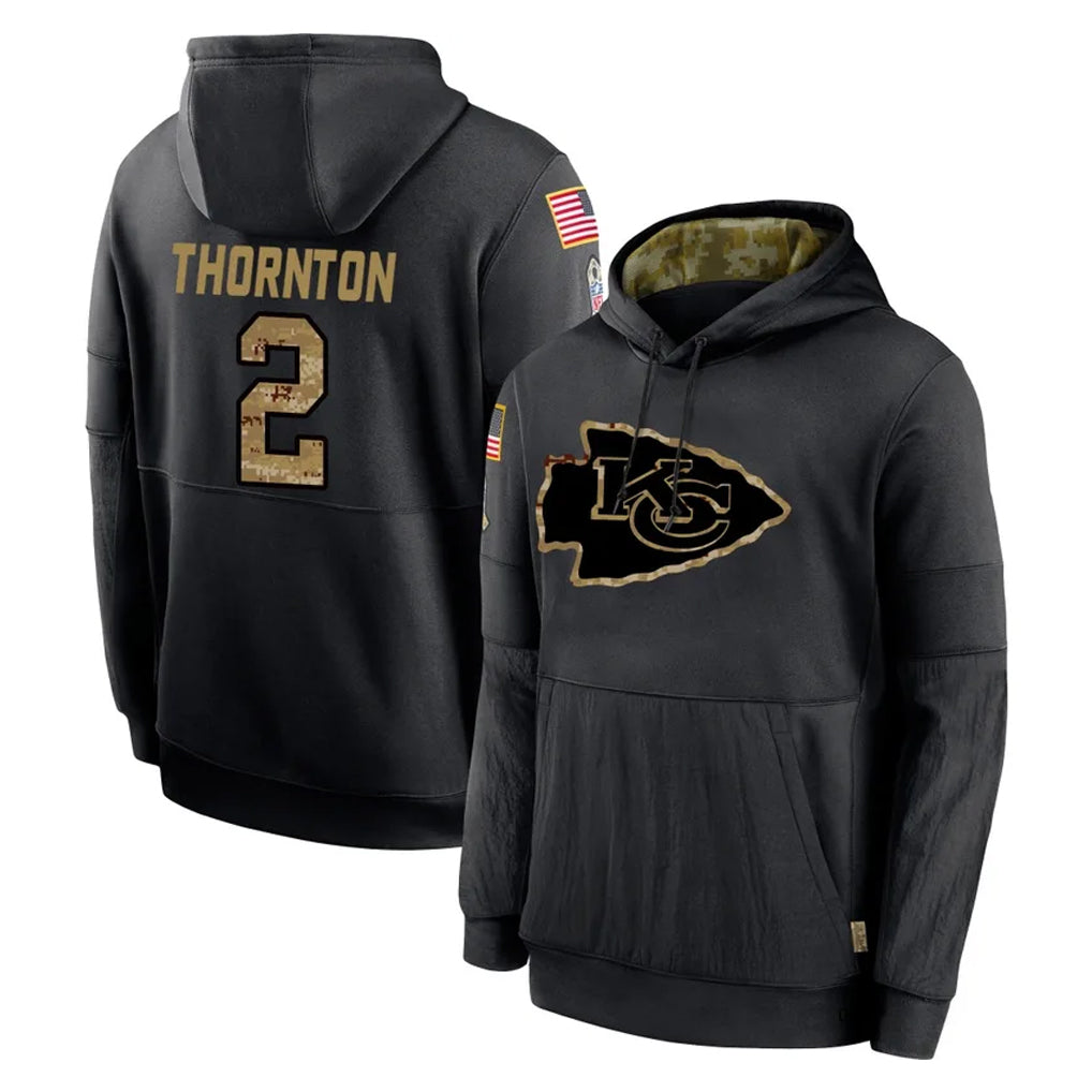Johmsee KC.Chiefs #2 Tyquan Thornton Player Black Salute to Service Hoodies Limited Game Stitched Jerseys