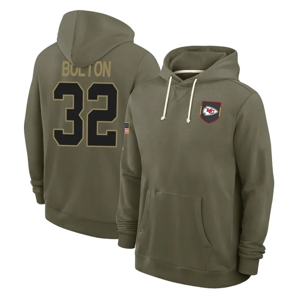 Johmsee KC.Chiefs #32 Nick Bolton Player Olive Salute to Service Pullover Hoodies Limited Stitched Jerseys