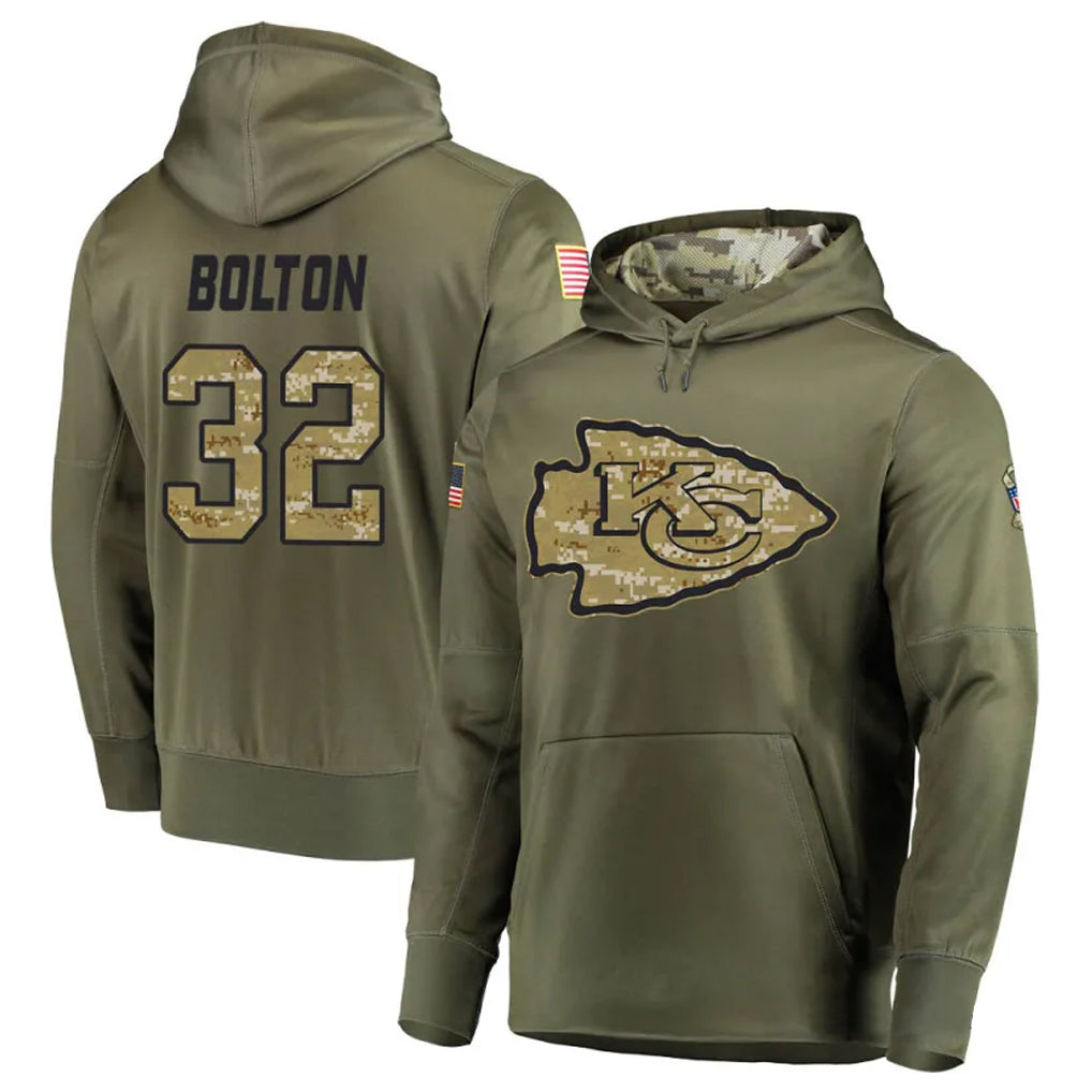 Johmsee KC.Chiefs #32 Nick Bolton Player Salute to Service Limited Olive Hoodies Stitched Jerseys