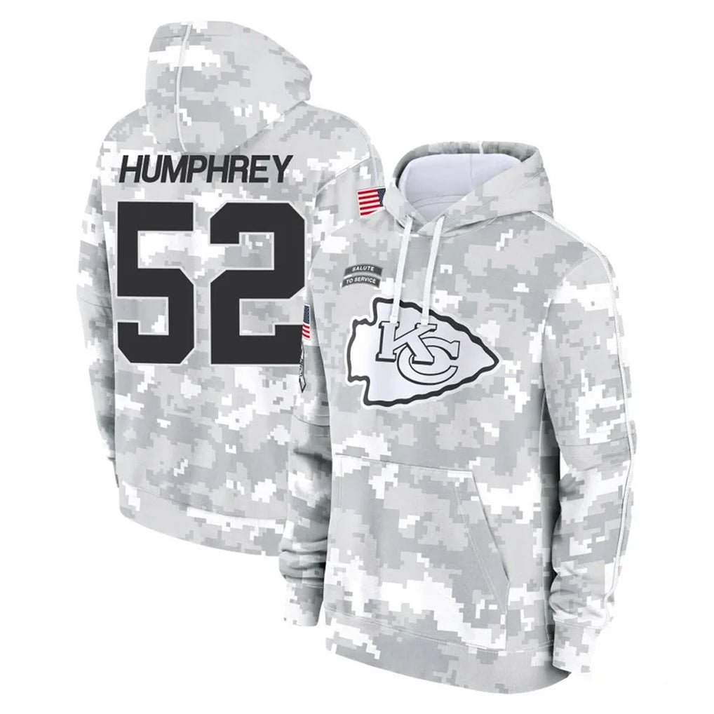 Johmsee KC.Chiefs #52 Creed Humphrey Player Arctic Camo Salute to Service Hoodies Limited Game Stitched Jerseys