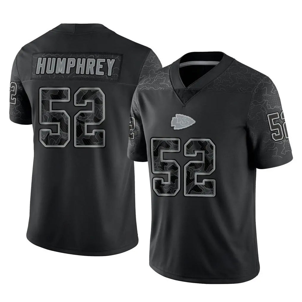 Johmsee KC.Chiefs #52 Creed Humphrey Player Black Limited Reflective Game Stitched Jerseys