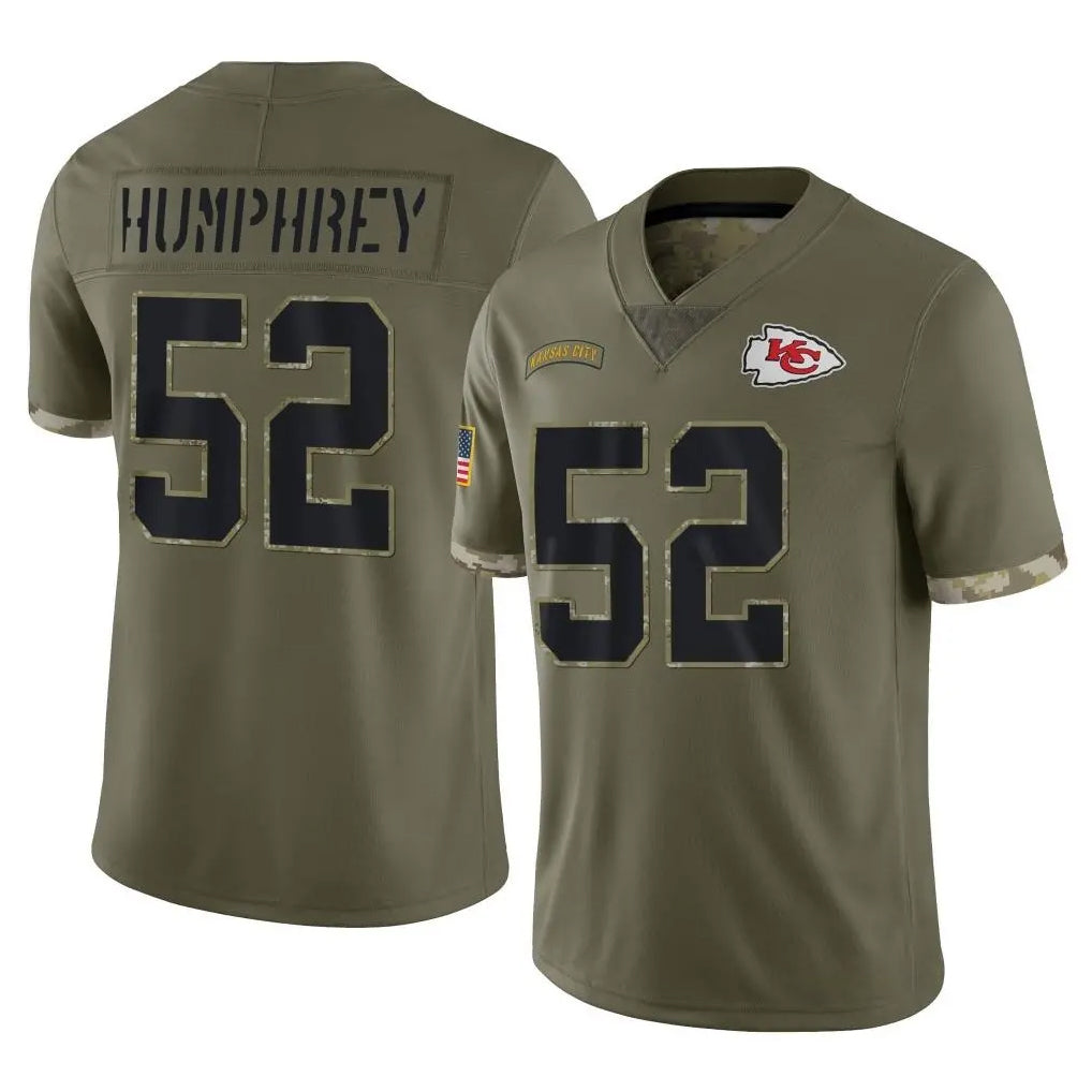 Johmsee KC.Chiefs #52 Creed Humphrey Player Olive Salute To Service Limited Stitched Jerseys