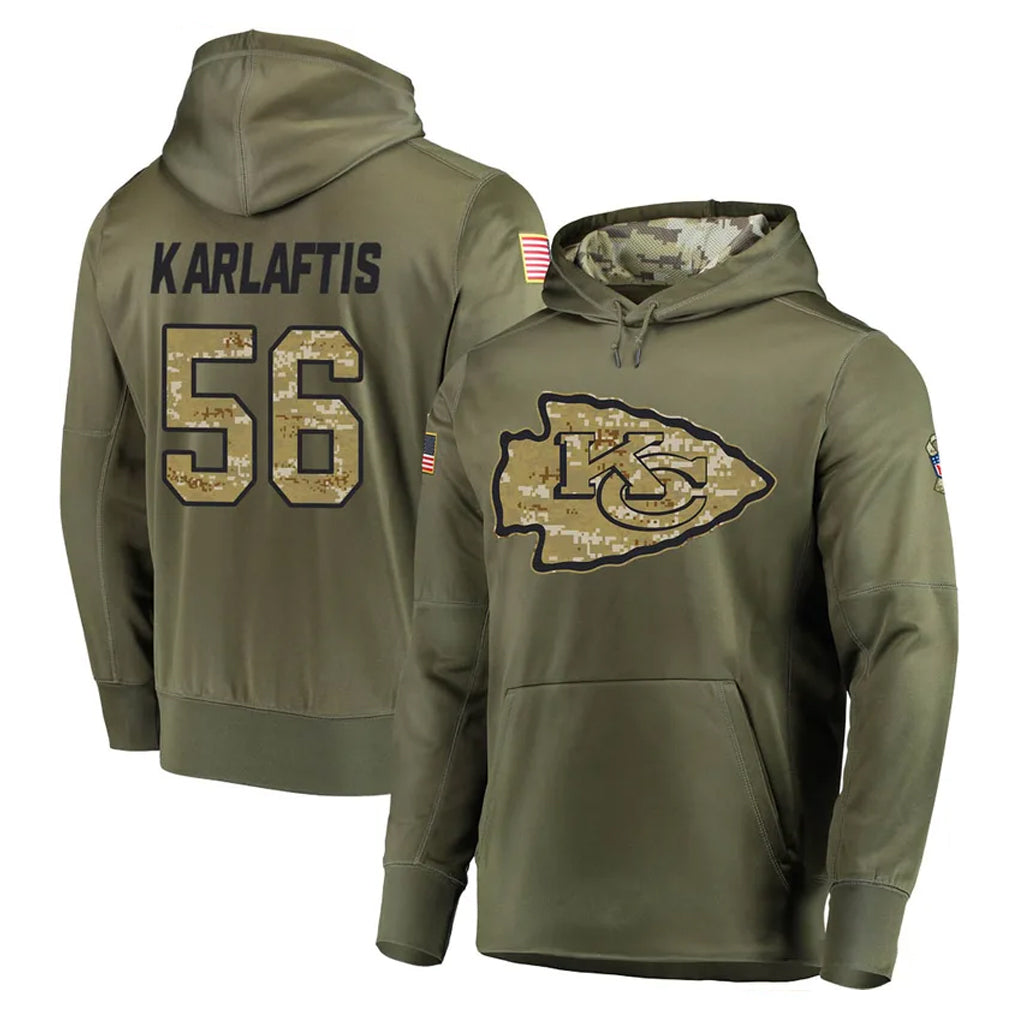 Johmsee KC.Chiefs #56 George Karlaftis Player Olive Salute to Service Pullover Hoodies Home Game Stitched Jerseys