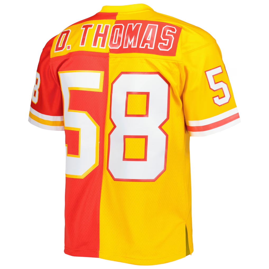 Johmsee KC.Chiefs #58 Derrick Thomas Mitchell & Ness RedGold 1994 Split Legacy Replica Stitched Puhic Jersey