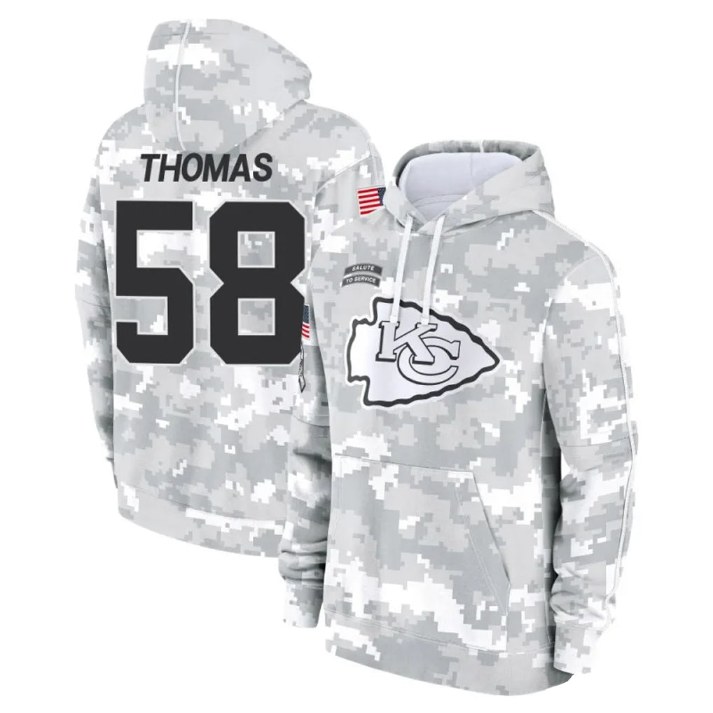 Johmsee KC.Chiefs #58 Derrick Thomas Player Arctic Camo Salute to Service Hoodies Stitched Jerseys