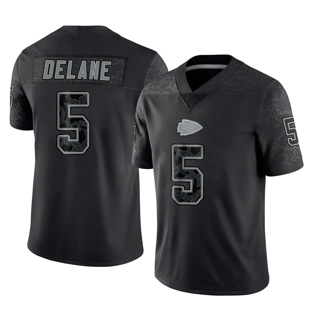 Johmsee KC.Chiefs #5 Mansoor Delane Player Black Limited Reflective Game Stitched Jerseys