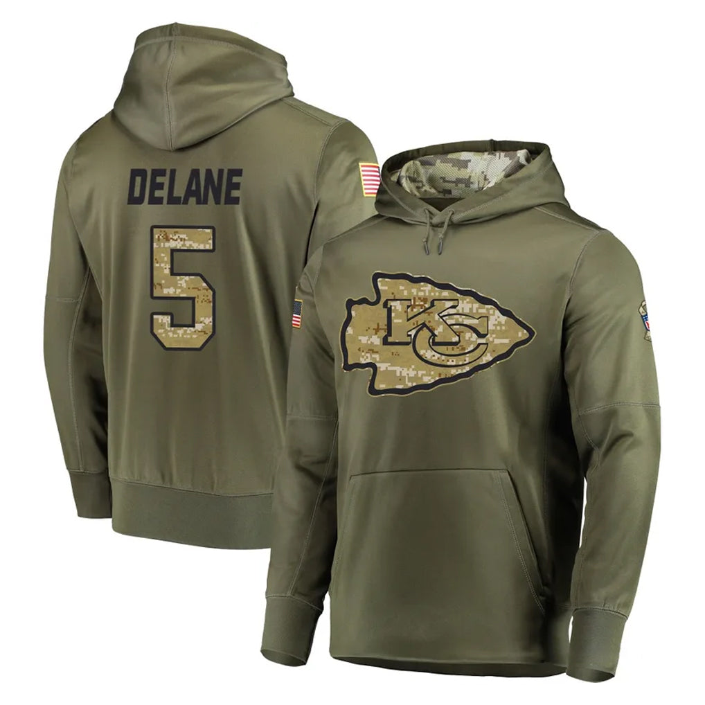 Johmsee KC.Chiefs #5 Mansoor Delane Player Olive Salute to Service Pullover Hoodies Home Game Stitched Jerseys