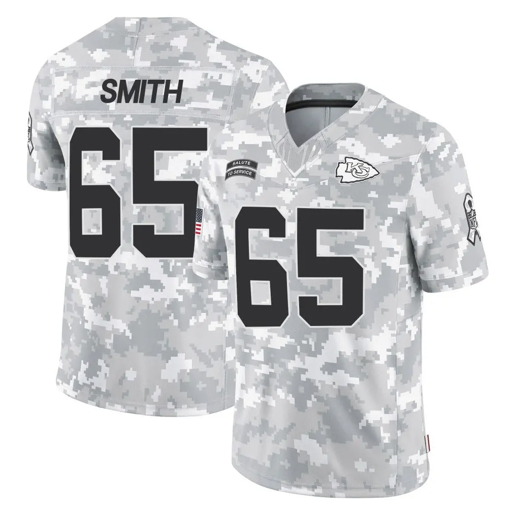 Johmsee KC.Chiefs #65 Trey Smith Player Arctic Camo Salute To Service Limited Game Stitched Jerseys
