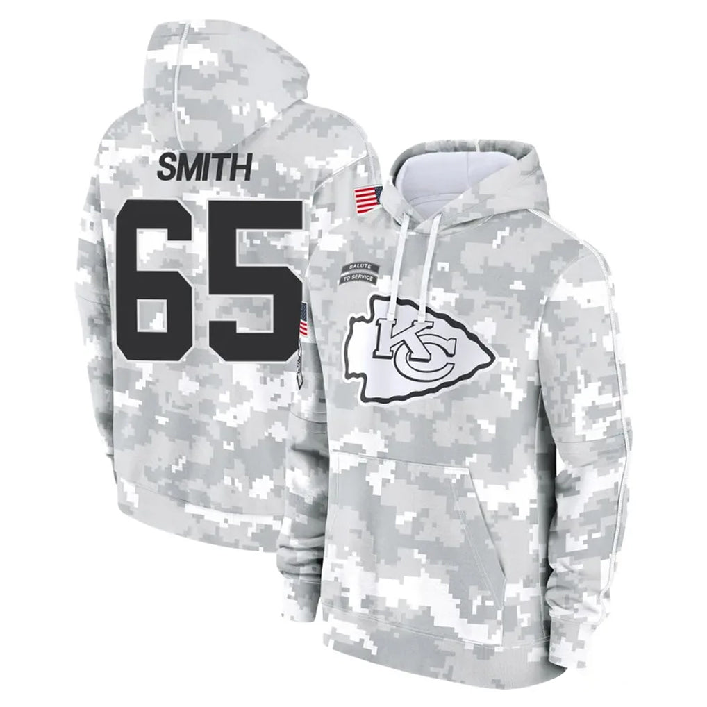 Johmsee KC.Chiefs #65 Trey Smith Player Arctic Camo Salute to Service Hoodies Limited Game Stitched Jerseys