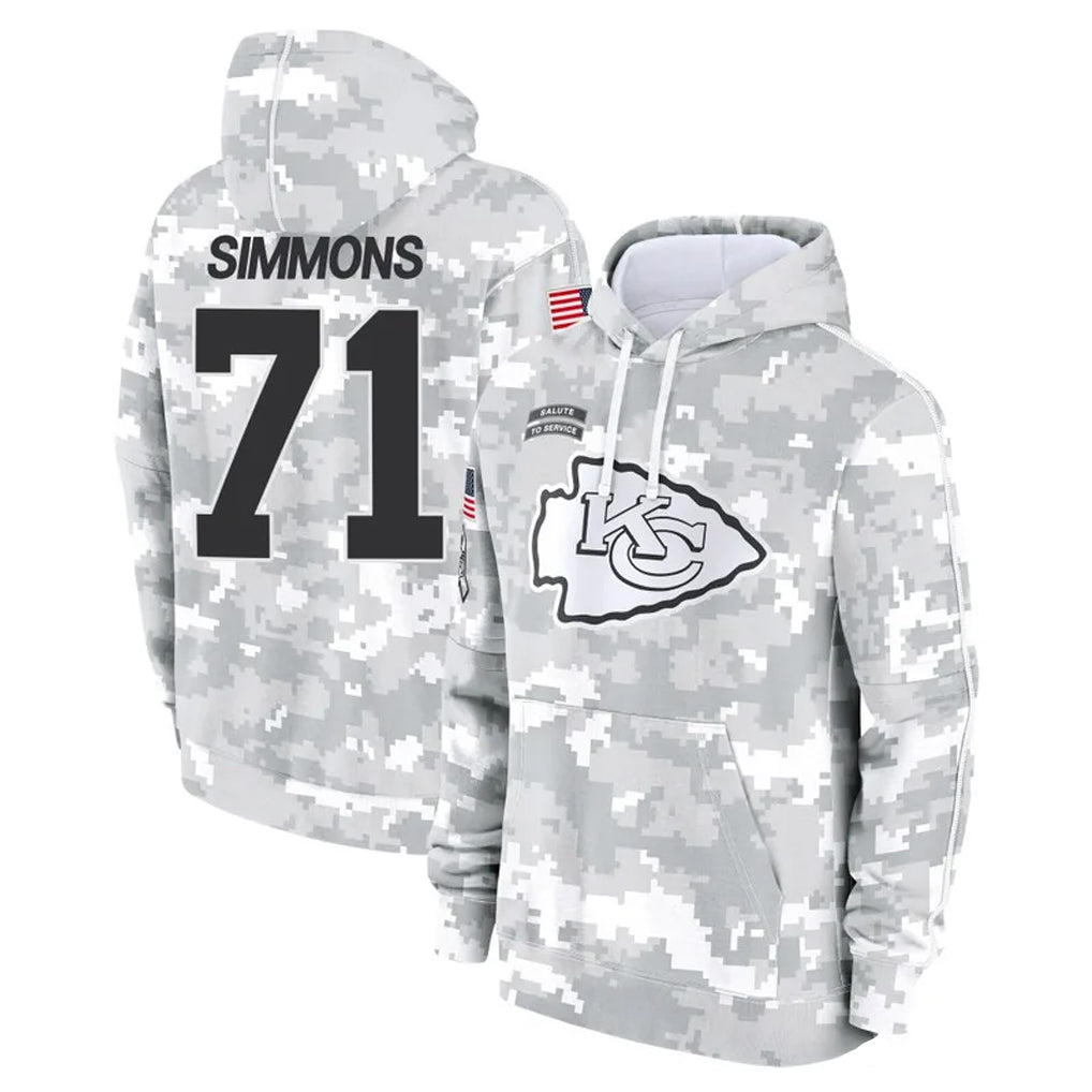 Johmsee KC.Chiefs #71 Josh Simmons Player Arctic Camo Salute to Service Hoodies Limited Game Stitched Jerseys