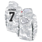 Johmsee KC.Chiefs #7 Harrison Butker Player Arctic Camo Salute to Service Hoodies Stitched Jerseys
