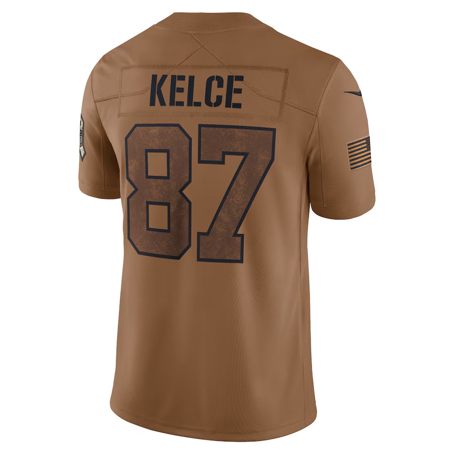 Johmsee KC.Chiefs #87 Travis Kelce Player Brown Salute To Service Limited Stitched Jerseys