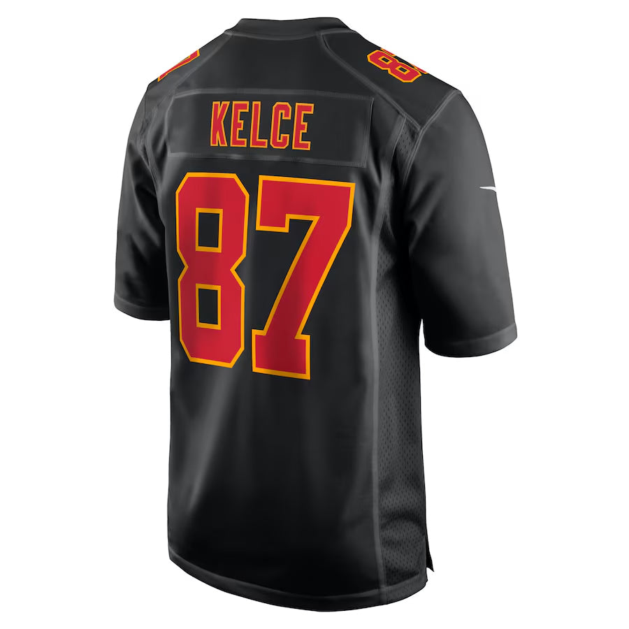 Johmsee KC.Chiefs #87 Travis Kelce Player Carbon Black Fashion Game Stitched Jerseys