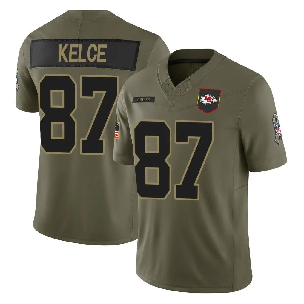 Johmsee KC.Chiefs #87 Travis Kelce Player Olive 2025 Salute To Service Limited Game Stitched Jerseys