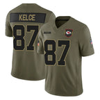 Johmsee KC.Chiefs #87 Travis Kelce Player Olive 2025 Salute To Service Limited Game Stitched Jerseys
