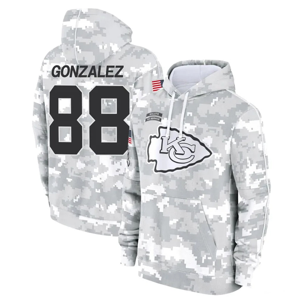 Johmsee KC.Chiefs #88 Tony Gonzalez Player Arctic Camo Salute to Service Hoodies Limited Game Stitched Jerseys