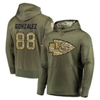 Johmsee KC.Chiefs #88 Tony Gonzalez Player Olive Salute to Service Pullover Hoodies Home Game Stitched Jerseys