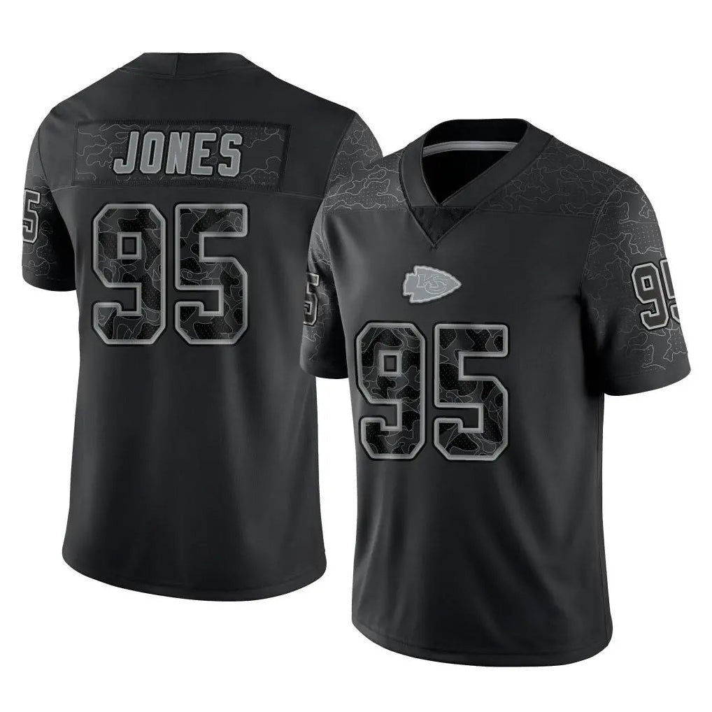 Johmsee KC.Chiefs #95 Chris Jones Player Black Limited Reflective Game Stitched Jerseys