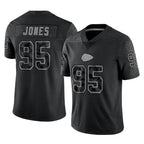 Johmsee KC.Chiefs #95 Chris Jones Player Black Limited Reflective Game Stitched Jerseys