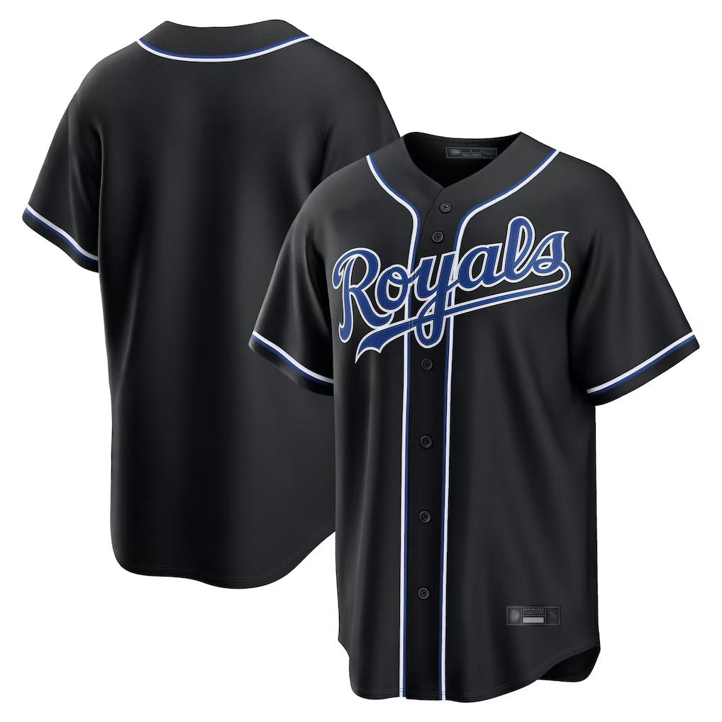 Johmsee KC.Royals Black Carbon Fashion Home Game Blank Player Stitched Jerseys