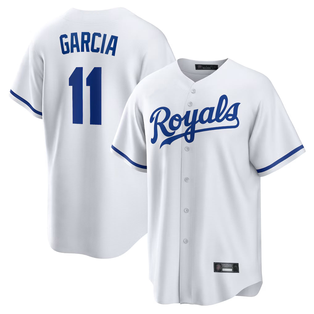 Johmsee KC.Royals #11 Maikel Garcia Player White Home Game Stitched Jerseys