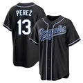 Johmsee KC.Royals #13 Salvador Perez Player Black Carbon Fashion Home Game Stitched Jerseys